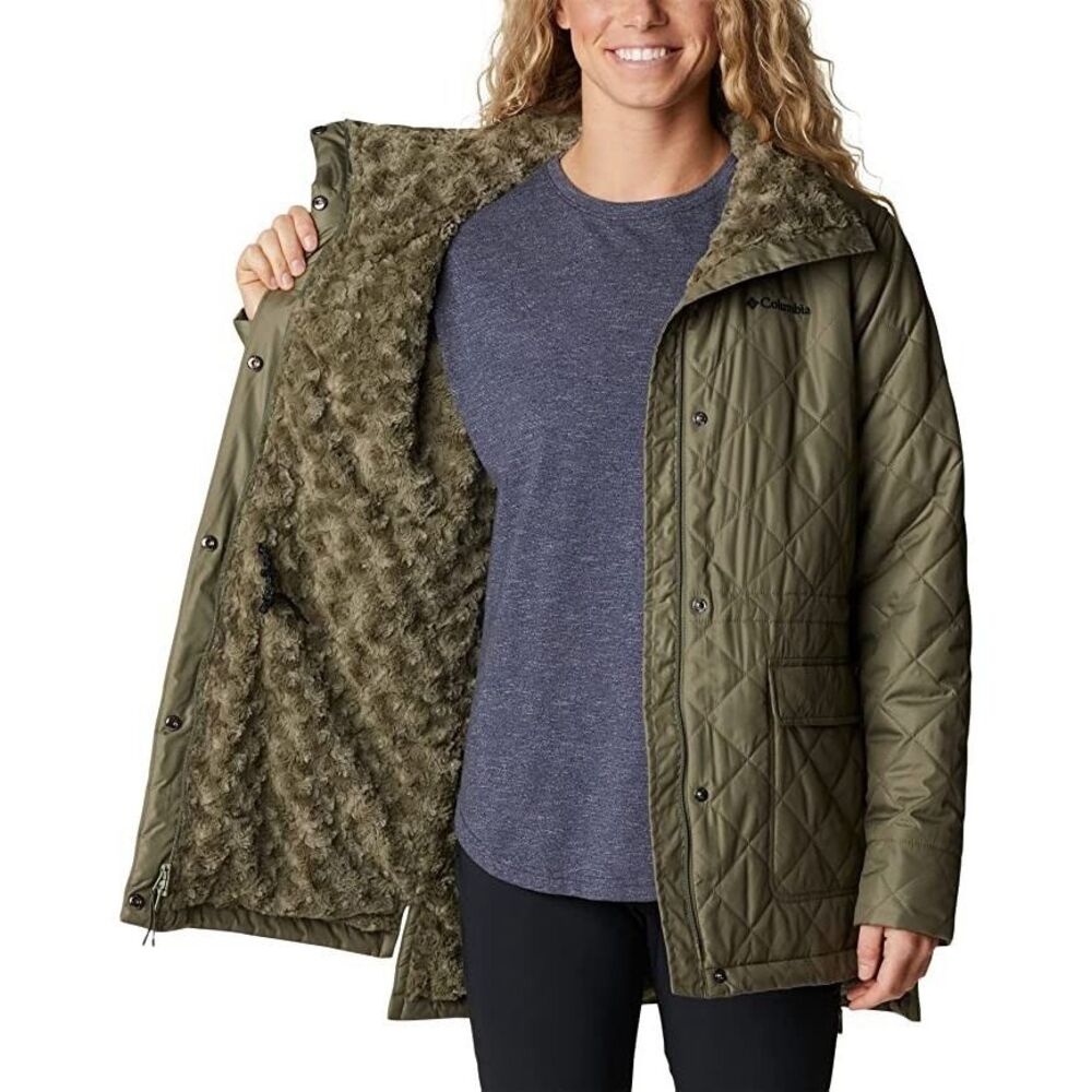 Columbia Copper Crest Fleece Novelty Quilted Puffer Coat Stone Green XL